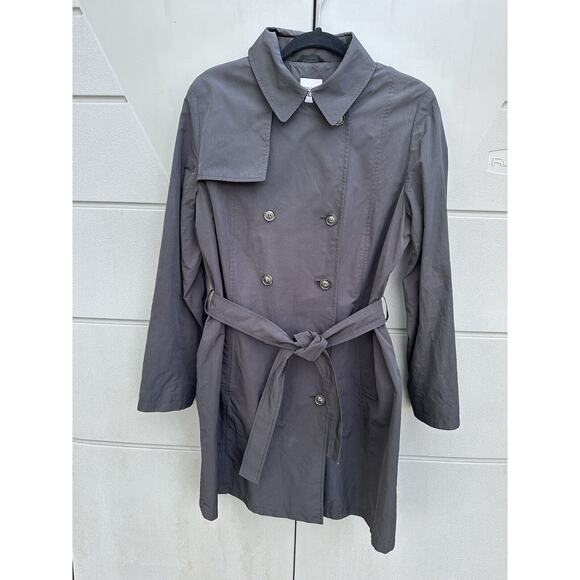 CINZIA ROCCA Due Black Trench Coat Double Breasted Pockets Sz 14 Rainproof Tech - Picture 1 of 13